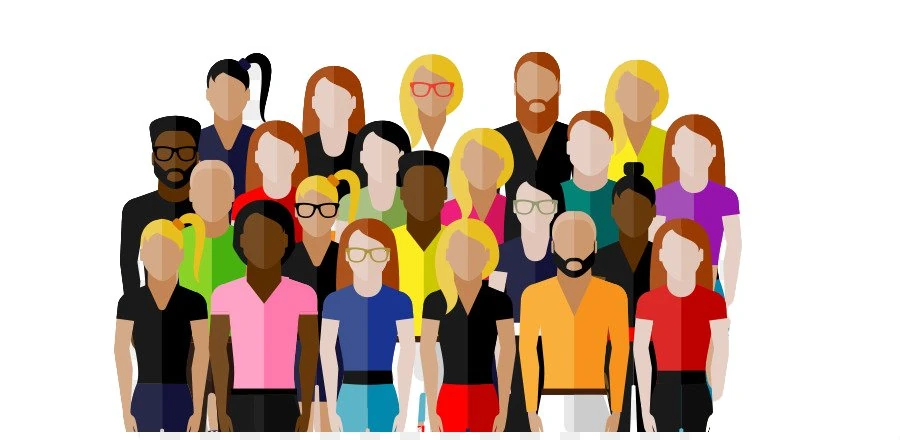 Ilustración de un grupo diverso de personas.